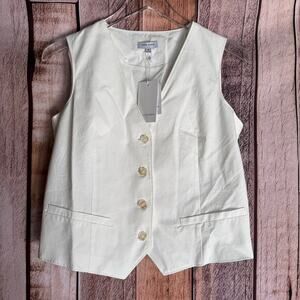 Petite Studio NYC Bridgett Vest Ivory Cotton Sleeveless Tailored Versatile M NWT